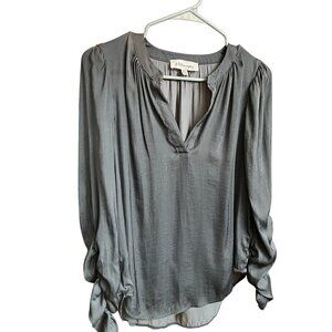 Philosophy Republic Clothing Womens XS Gray Silk-Like Blouse, Ruched Sleeves